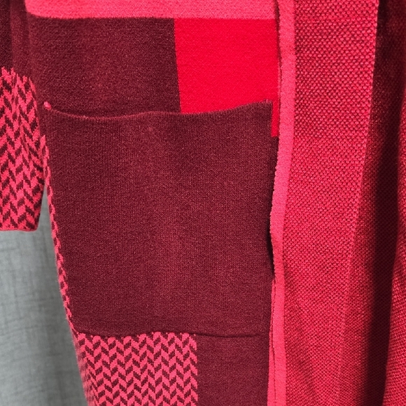 Liz Claiborne Red, Wine and Pink Patchwork Long Open Cardigan Excellent Cond Lg - Picture 5 of 12